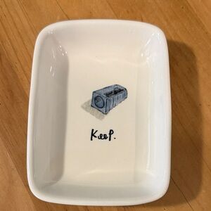 Rae Dunn ~5” x 3.75” x 1.25” Creamy White Trinket Dish “Keep”, like new!